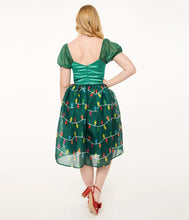 Load image into Gallery viewer, Unique Vintage Light Up1950s Green Christmas Lights Print Sweetheart Dress