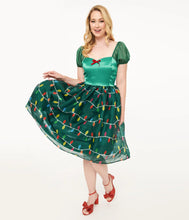 Load image into Gallery viewer, Unique Vintage Light Up1950s Green Christmas Lights Print Sweetheart Dress