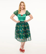 Load image into Gallery viewer, Unique Vintage Light Up1950s Green Christmas Lights Print Sweetheart Dress