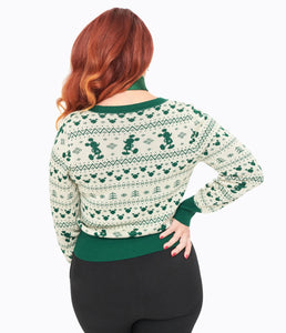 Disney Holiday Collection By Unique Vintage Green Mickey Fair Isle Jacquard Sweater Cardigan