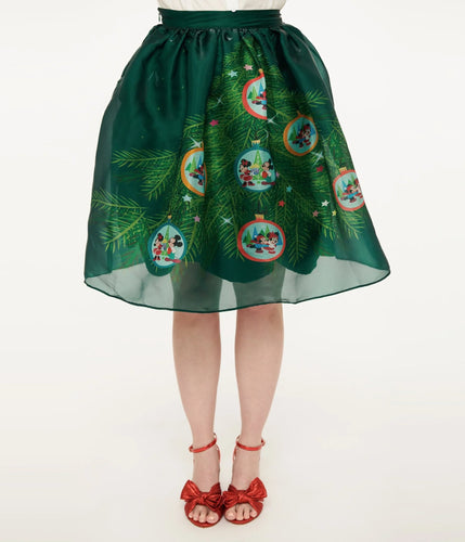 Disney Holiday Collection By Unique Vintage Light Up Green Mickey & Minnie Christmas Tree Ballerina Skirt