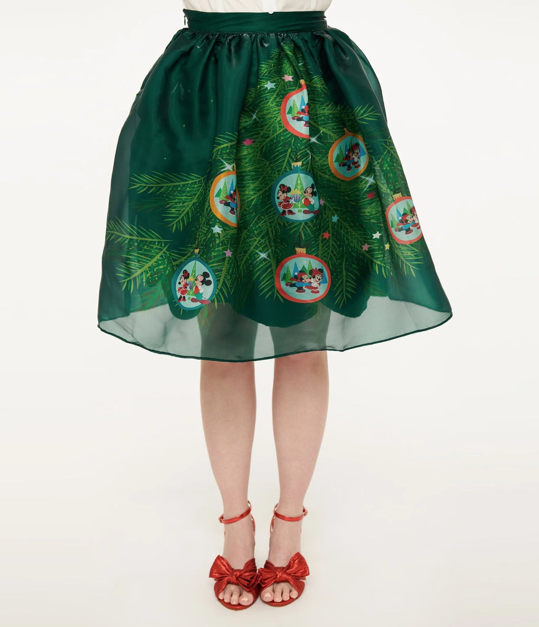 Disney Holiday Collection By Unique Vintage Light Up Green Mickey & Minnie Christmas Tree Ballerina Skirt