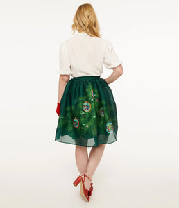 Disney Holiday Collection By Unique Vintage Light Up Green Mickey & Minnie Christmas Tree Ballerina Skirt