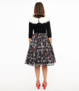 Disney Holiday Collection By Unique Vintage Minnie & Mickey Fur Collared Marceline Swing Dress