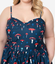Load image into Gallery viewer, Unique Vintage Plus Size 1950s Navy Mushroom Print Darcy Swing Dress