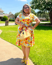 Load image into Gallery viewer, Unique Vintage Mustard &amp; Red Rooster Print Fit &amp; Flare Dress