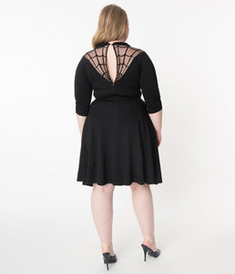 Unique Vintage Black Spiderweb Endora Fit & Flare Dress