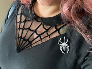 Unique Vintage Black Spiderweb Endora Fit & Flare Dress
